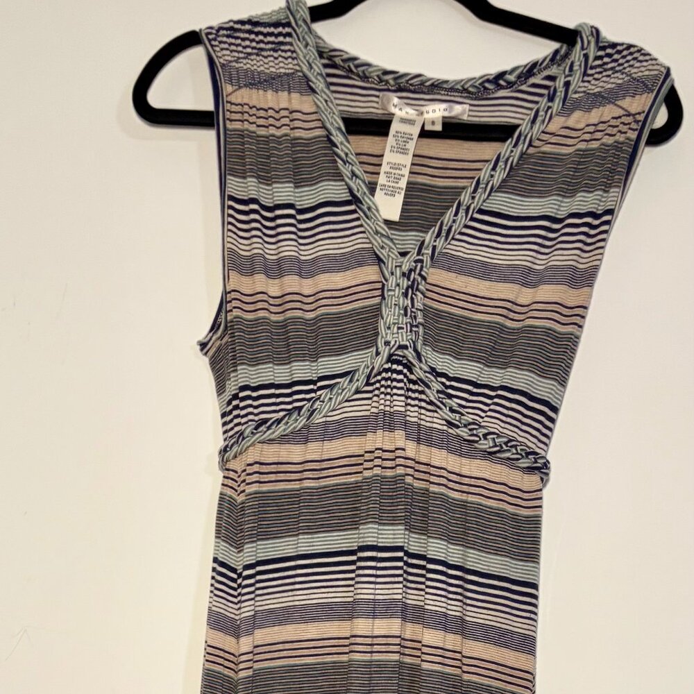 Max Studio Striped Maxi Dress Small Blue Teal Braided Trim